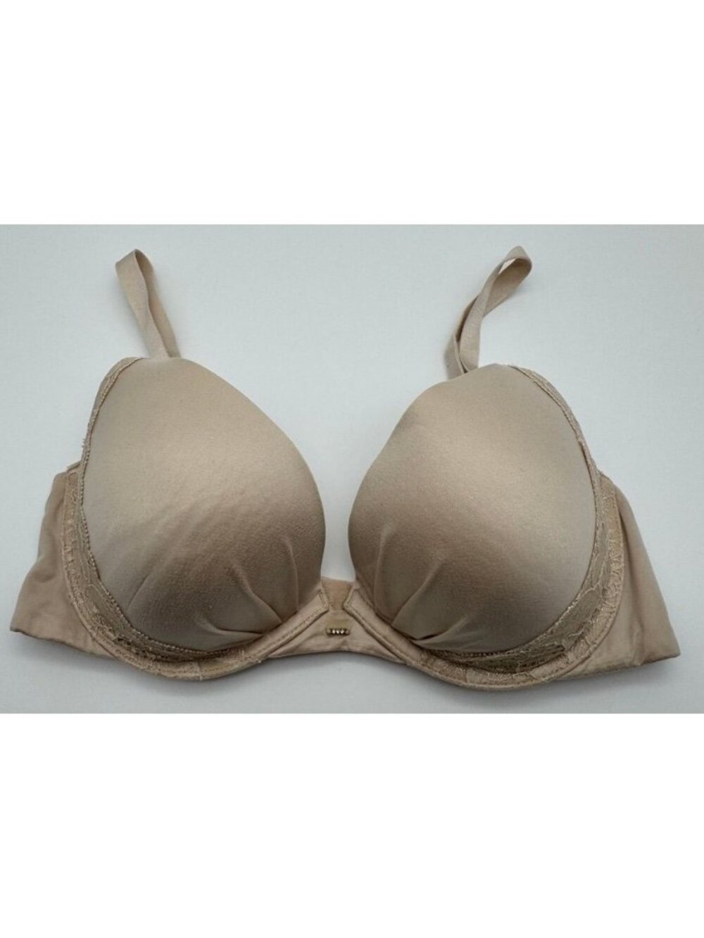 Fabulous by Victoria's Secret Plunge Bra Beige Tan Shimmer Lace Underwire 36C